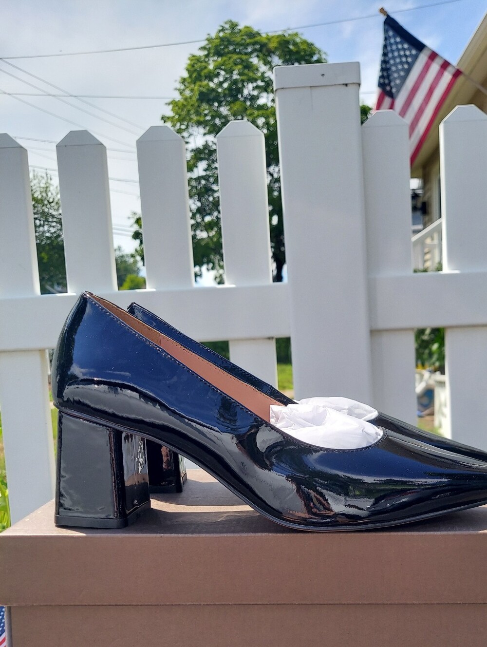 Linea Paolo Bilson Black Patent Block Heel Pumps Women Size 11 NWT Preppy Office